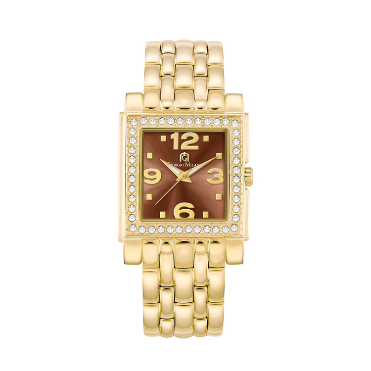 Gold women Watch with brown dial on a white background