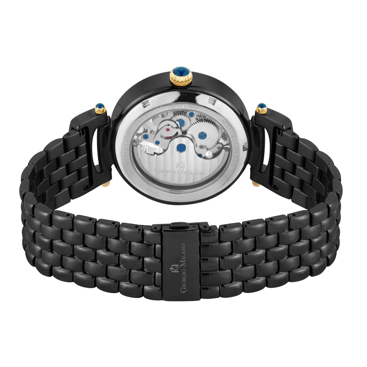 GILDO 226 Black Blated Metal rear view skeleton mens watch