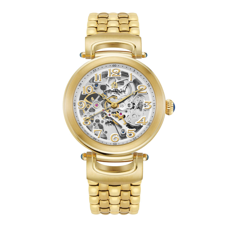 GILDO 226 Metal gold men's skeleton watch
