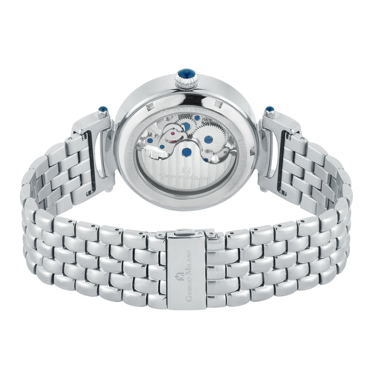 GILDO 226 Silver skeleton men's watch rear view fold over clasp