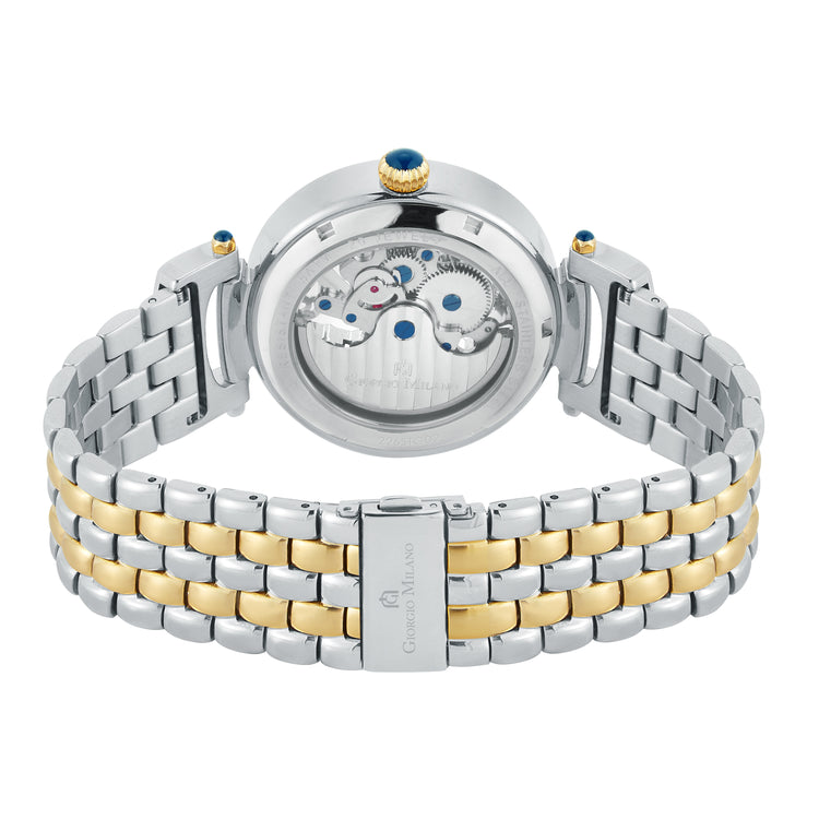 GILDO 226 Metal skeleton watch rear view silver and gold