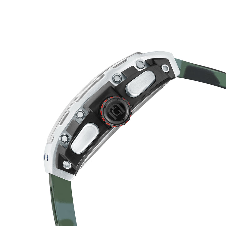 MAESTRO-233 side view crown button silver case green camo silicon strap