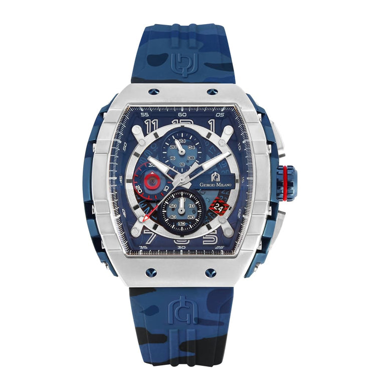 MAESTRO-233 (Blue/Silver) blue camo silicon strap silver bezel and dial accents