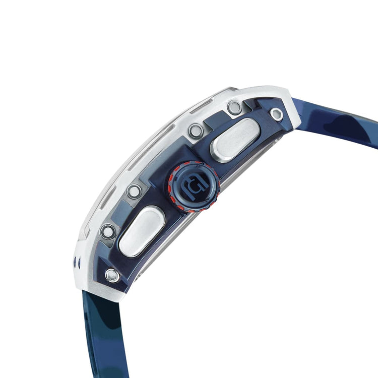 MAESTRO-233 custom blue camo silicon strap silver accents blue crown button detail