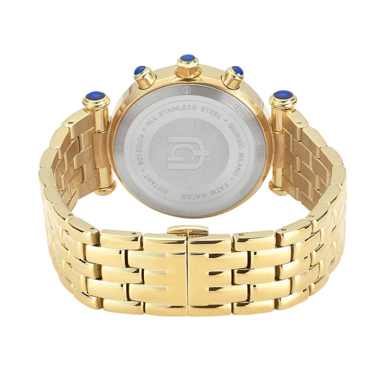 LUCIA-931 (Giorgio Milano Watches) back view ss case imprint gold band womens watch safety double clasp