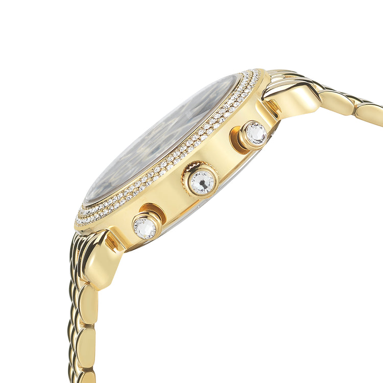 GIONA - 944 slim line case side view gold crown button detail CZ crystals