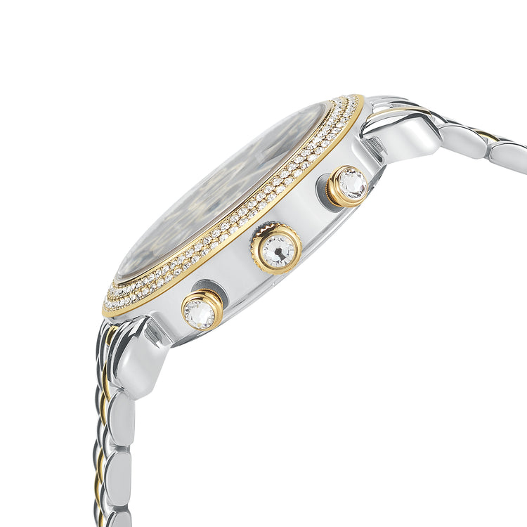 GIONA - 944 side view silver case gold accents crown button detail CZ crystals