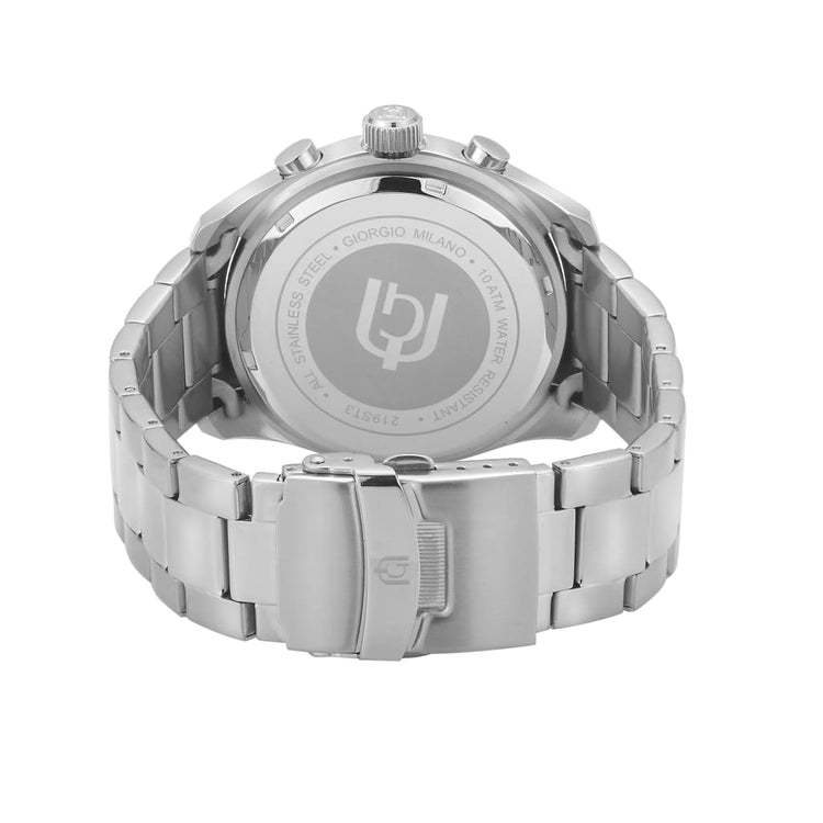 ALDO - 219 rear ss case view logo imprint silver double link band safety clasp