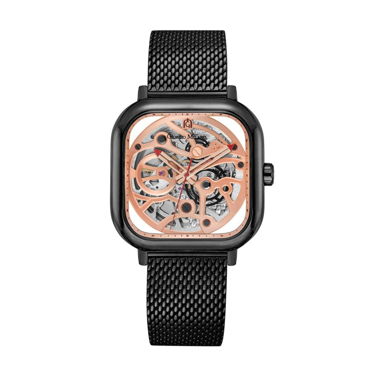 ALFEO (Black) rose gold mechanism self winding skeleton watch