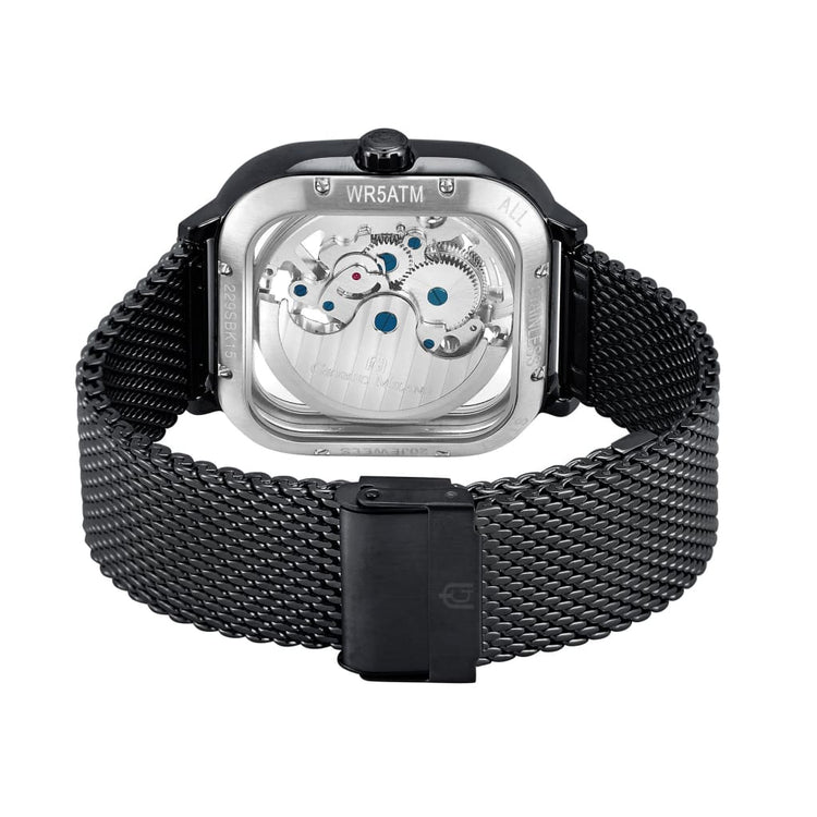 ALFEO - 229 rear view ss square case black mesh band fold over safety closure