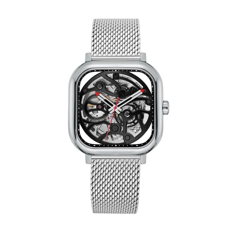 ALFEO (Silver) square watch body black gears silver mesh band