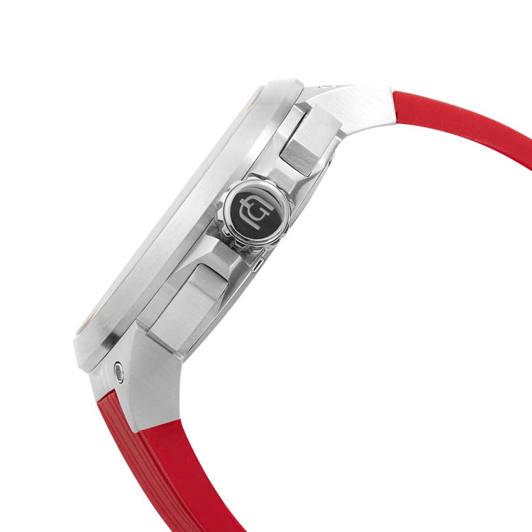 ANTONIO - 225 silver case red silicon strap black crown button detail