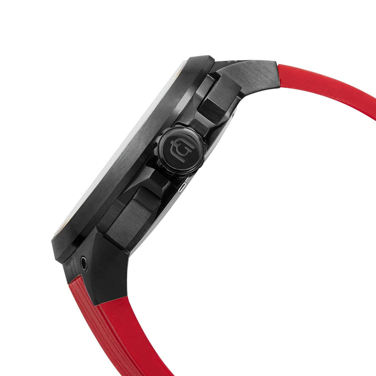 ANTONIO - 225 red silicon strap black watch body side view crown button