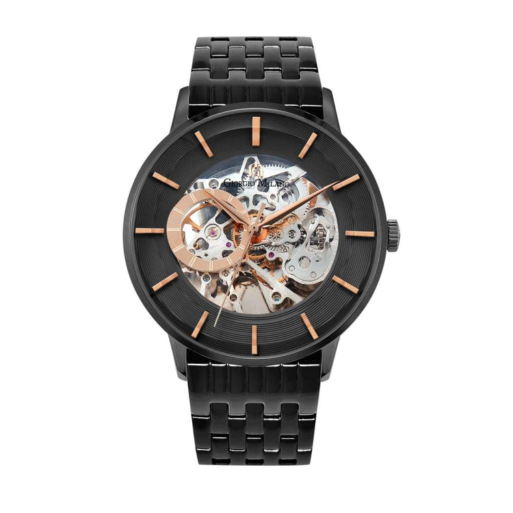 ARTURO (Black) rose gold accents skeleton watch