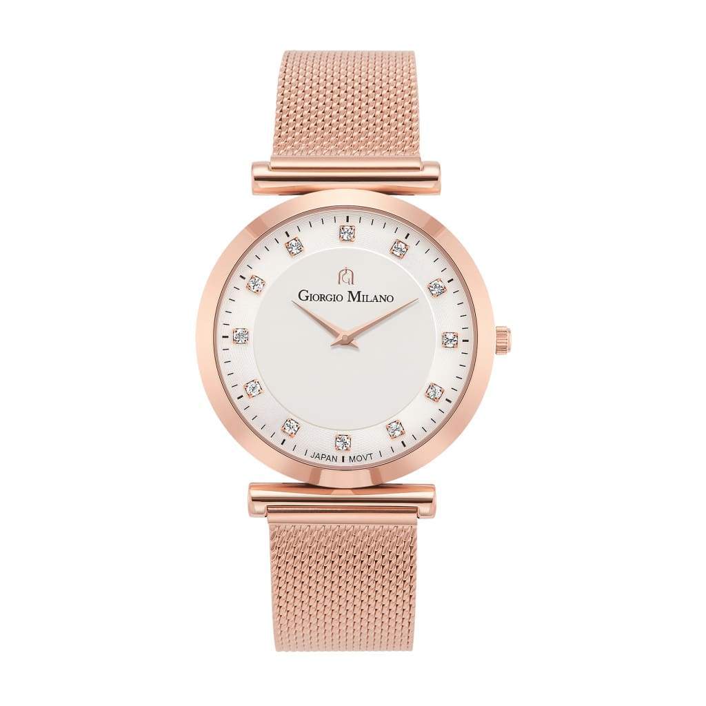 CAMILLA - 212 Women’s Watch (Rose Gold) elegant simple white face swarovski crystals around dial as numerals