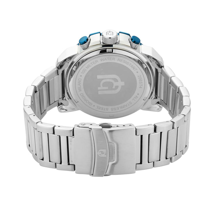 DANILO-206 rear view ss case imprint silver band blue cabochons