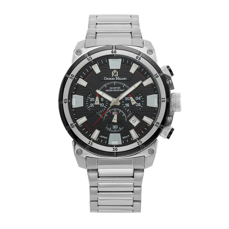 DANILO-206 (Silver/Black) silver body band and accents black dial chronograph