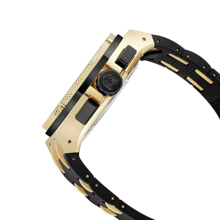 ERCOLE - 232 side detail gold watch body black crown button detail