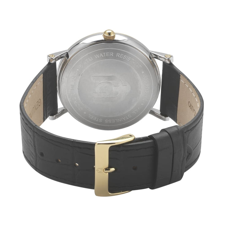 ESPIRITO - 856 rear view ss case silver black leather band gold buckle