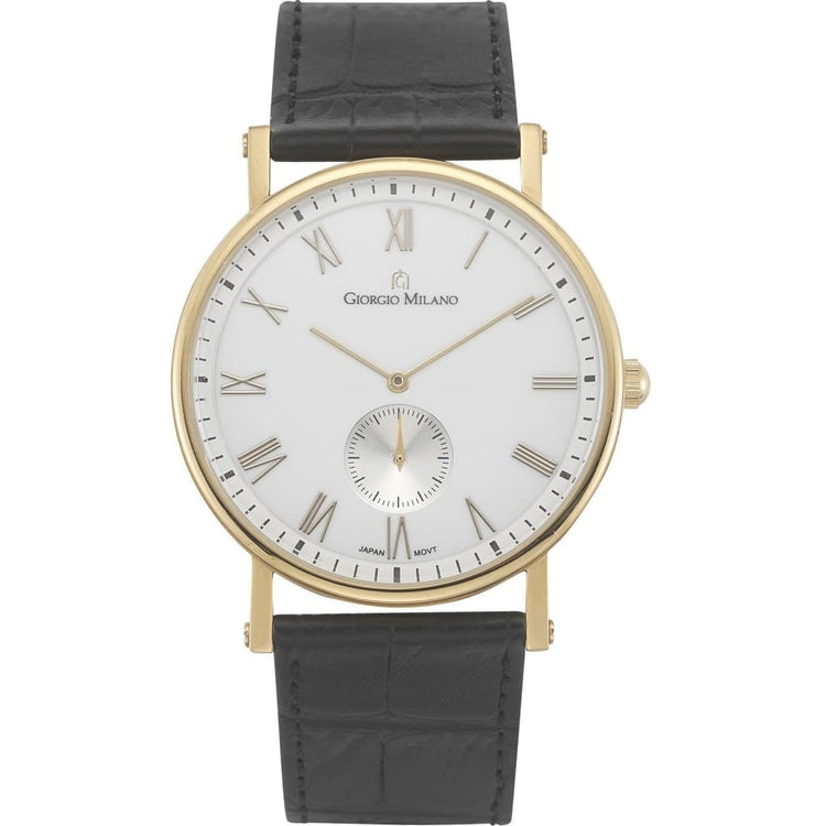 ESPIRITO (Rose Gold) roman numerals white dial black leather strap
