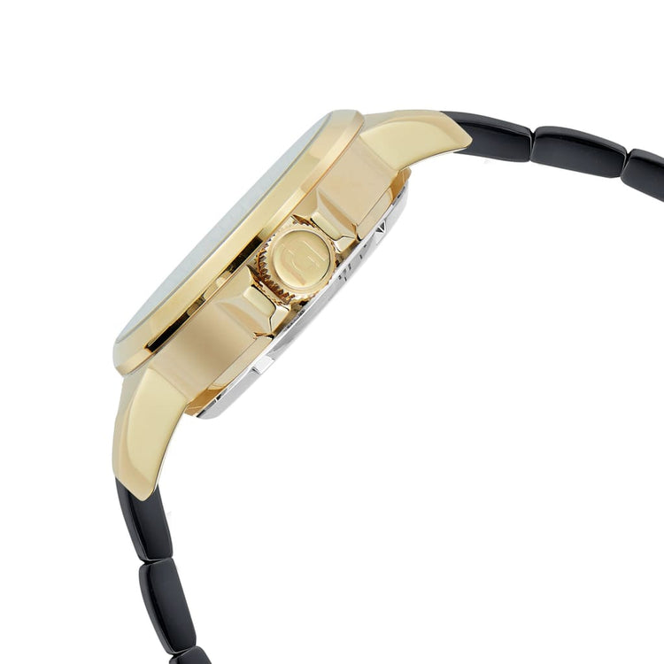 EZIO - 228 black strap gold case side detail oversized crown button easy to use for men