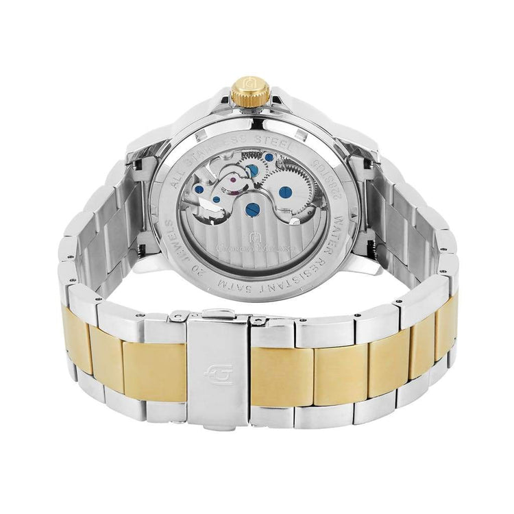 EZIO - 228 rear view ss case exhibition window skeleton watch 2 tone