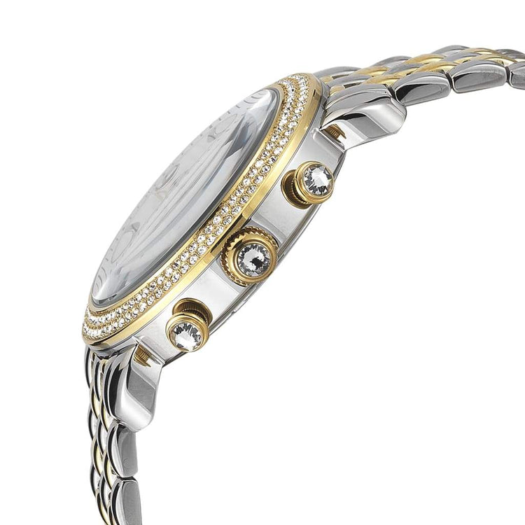 GIONA - 944 two tone silver and gold side detail crown button CZ insets