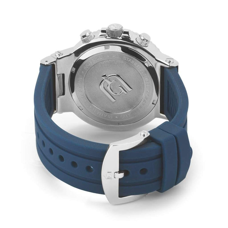 LEONARDO-884 rear view ss case imprint silver mans watch body blue strap silver buckle