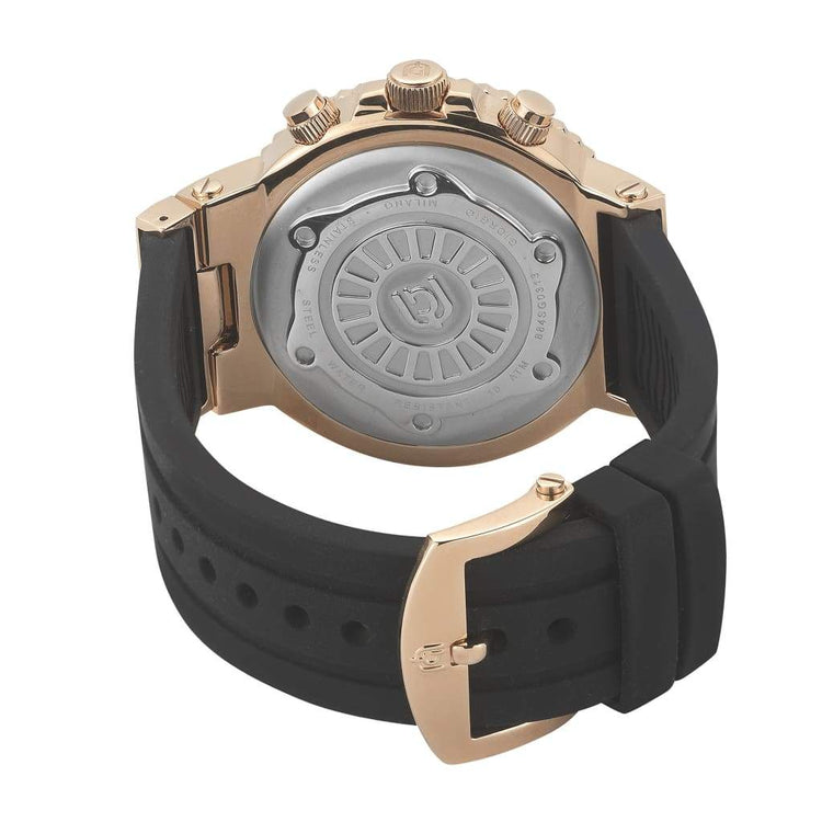 LEONARDO-884 ss case rear view rose gold watch body black silicon strap rose gold buckle