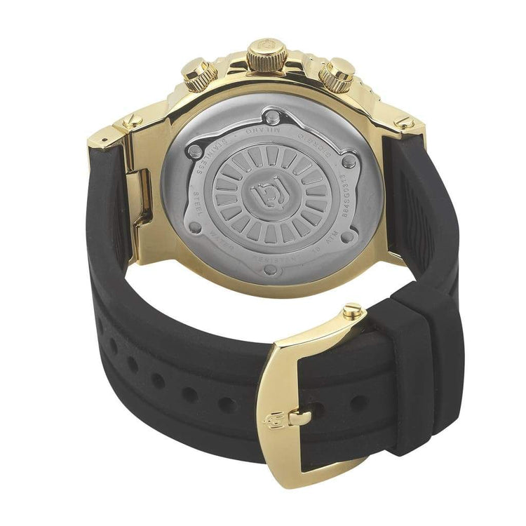 LEONARDO-884 gold case rear ss case view imprint black silicon strap gold safety buckle