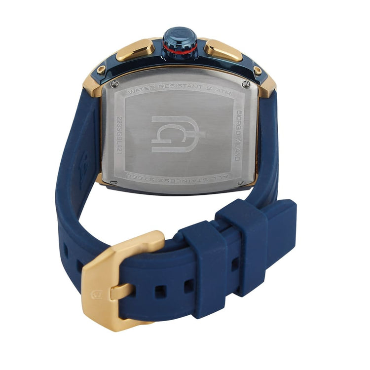 MAESTRO-233 rear detail ss case imprint blue strap gold buckle