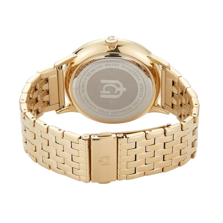 MAURO - 209 rear view ww case imprint gold body link bracelet and safety clasp