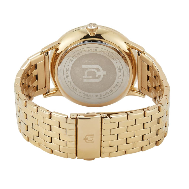 MAURO - 209 rear view ss case gold link band push button safety clasp