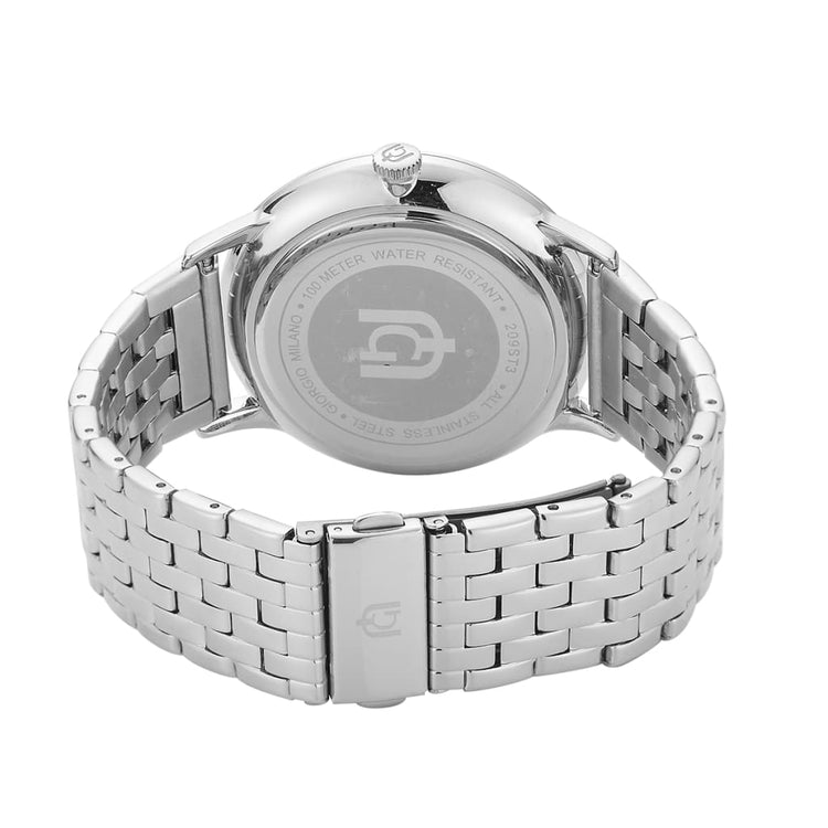 MAURO - 209 silver rear view ss case silver link band safety closure