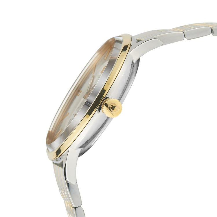 MAURO - 209 gold crown button detail gold bezel silver body and link band