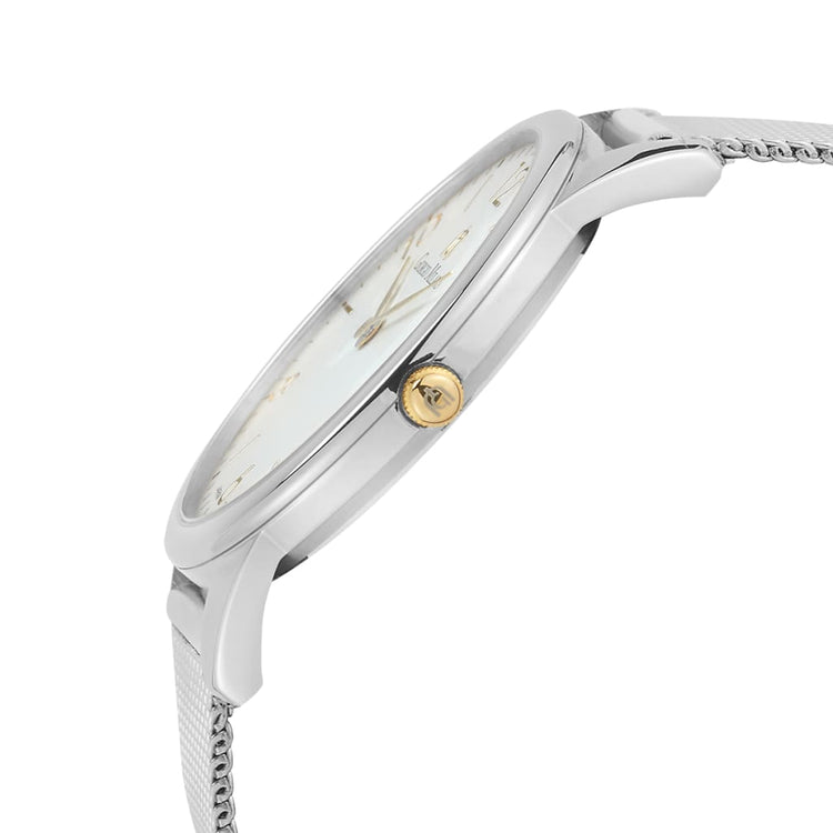 MEGHAN - 987 side detail 2 tone silver slim line case gold crown detail