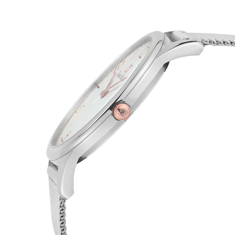 MEGHAN - 987 silver ladies slim line watch body rose gold crown detail