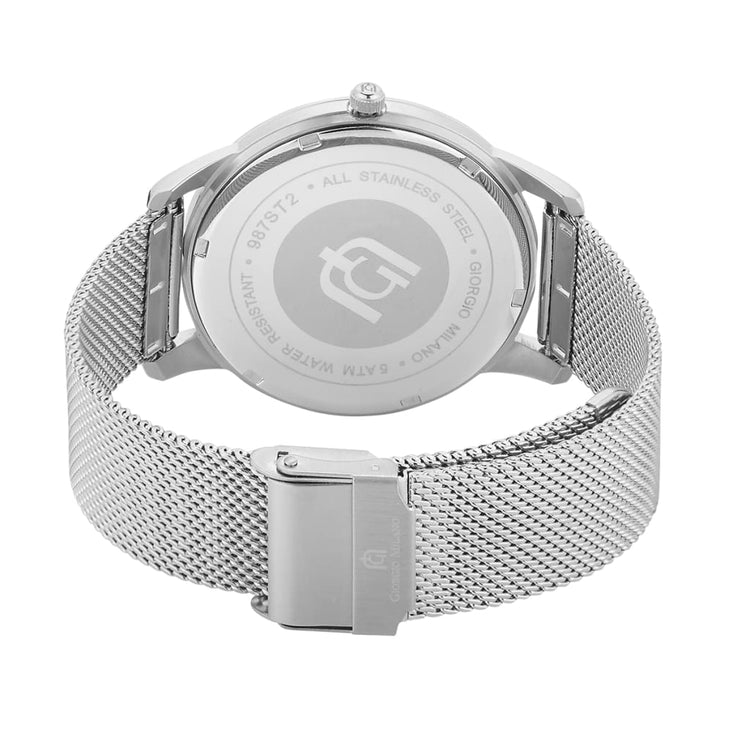MEGHAN - 987 rear view ss case imprint silver mesh bracelet safety clasp