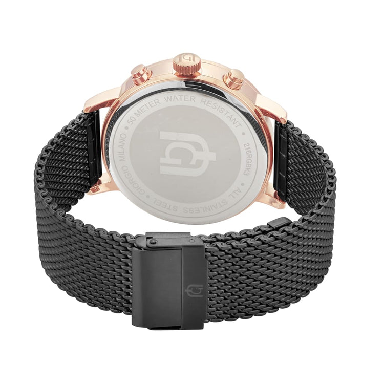 NOE - 216 rear view ss case imprint black mesh band rose gold case