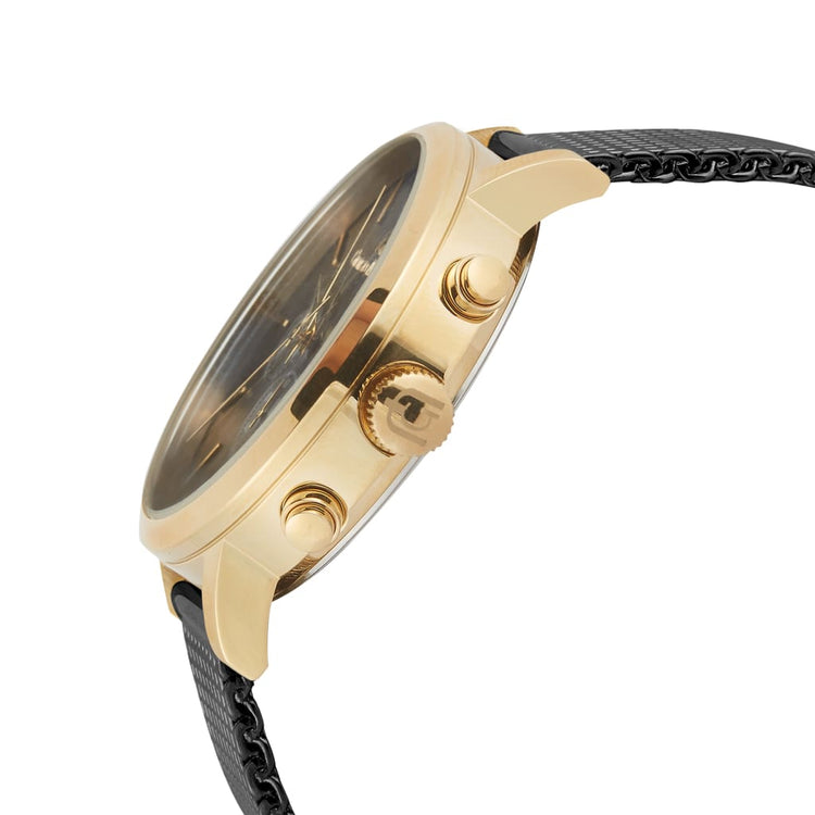 NOE - 216 mesh black band gold case side view crown button