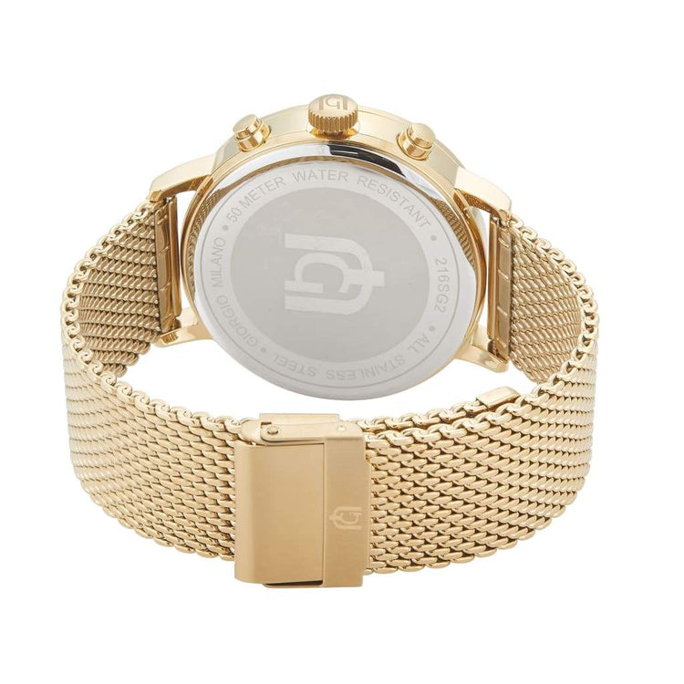 NOE - 216 rear view ss case imprint gold mesh band locking safety clasp