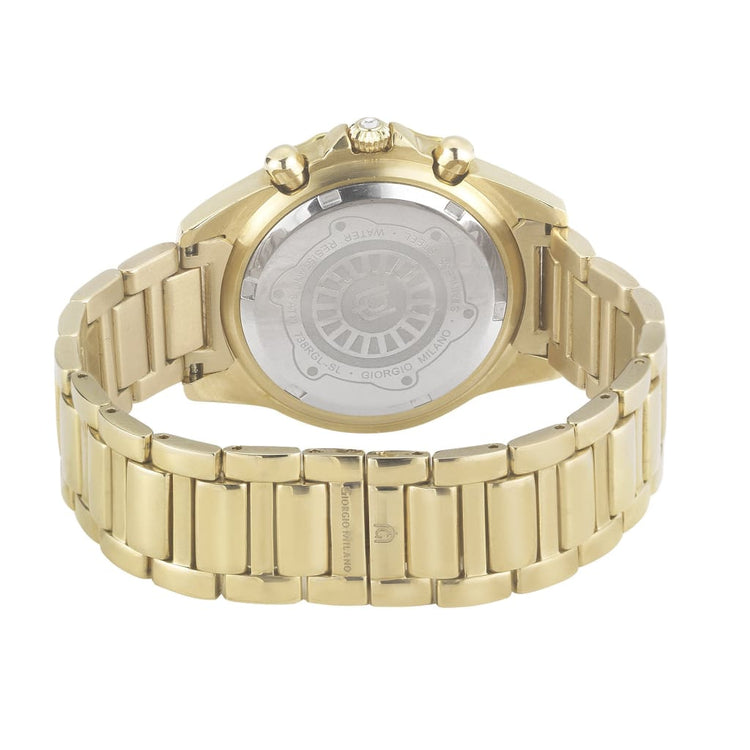 PAULINA-738 rear view ss case imprint gold watch body link bracelet safety clasp