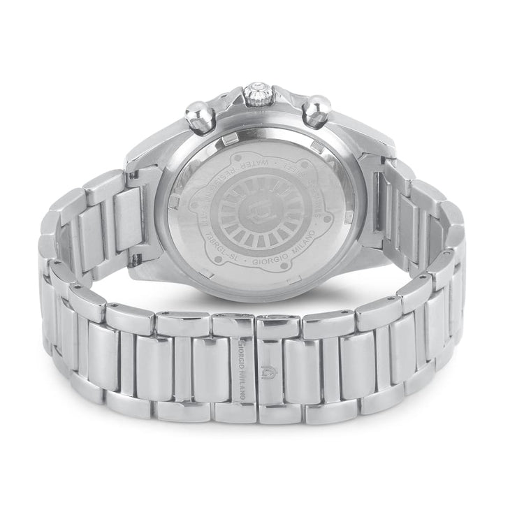 PAULINA-738 rear view ss case imprint silver link bracelet double safety closure