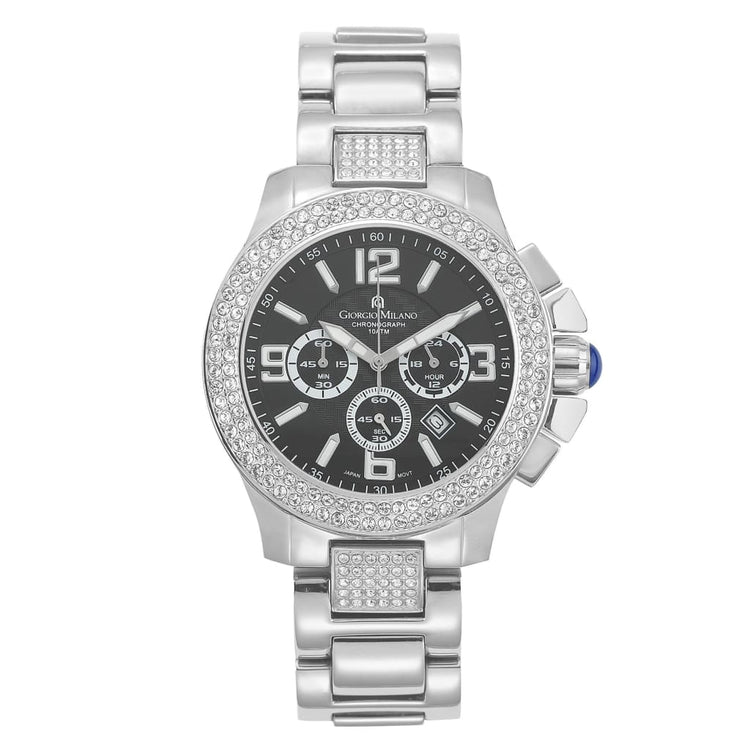 PRISCILL- 839 (Silver/Black) Giorgio Milano Watches double bezel row swarovski crystals black dial