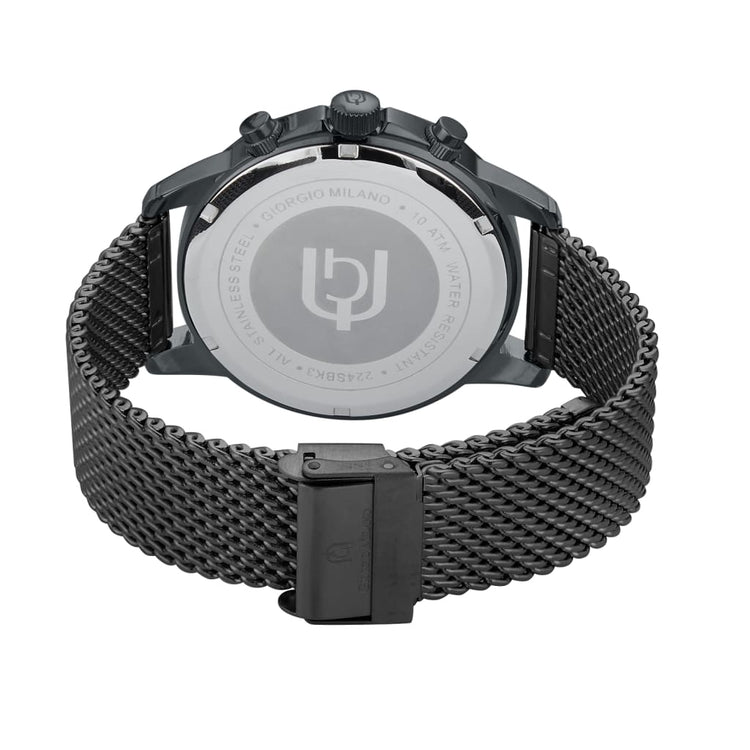 SANTE - 224 rear view ss case imprint black mesh bracelet with fold over clasp