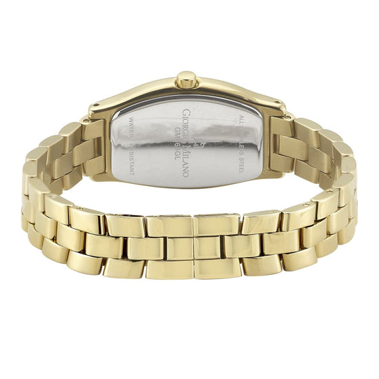 SARA - 663 rear view rectangular curved watch body ss case imprint gold link bracelet safety clasp
