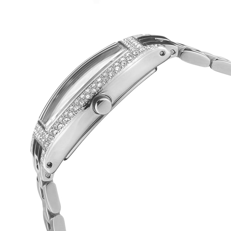 SARA - 663 side view silver watch body with crystals detail crown button