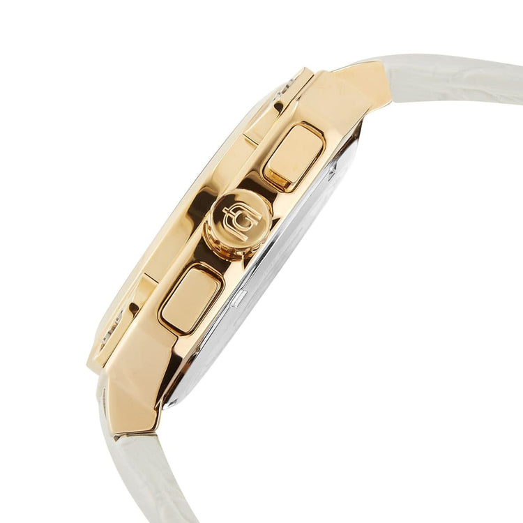 TEMPO - 886 white strap side detail gold case ridged crown button