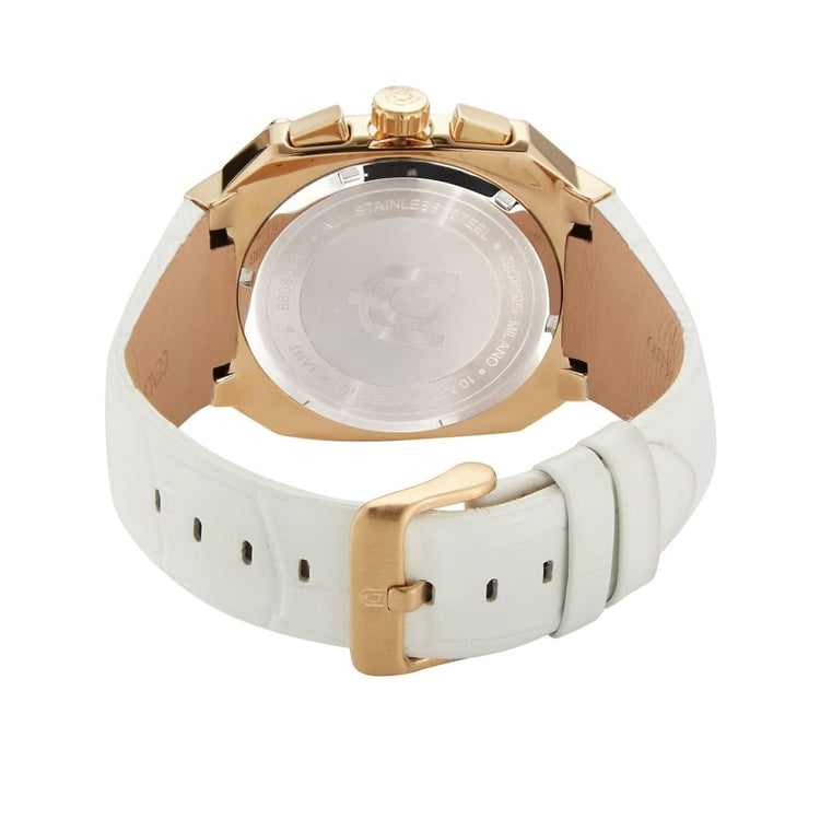 TEMPO - 886 rear view ss case gold w genuine leather white band gold buckle