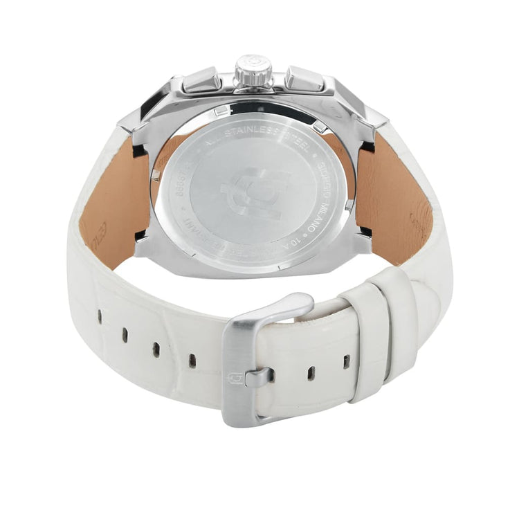 TEMPO - 886 rear view ss case imprint white leather strap silver safety buckle